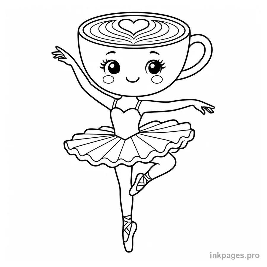 Free printable ballerina cappuccina coloring page: a cappuccino ballerina twirling on one toe
