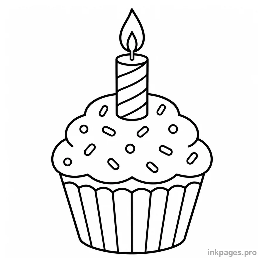 Free printable birthday coloring page: a cupcake with a single candle