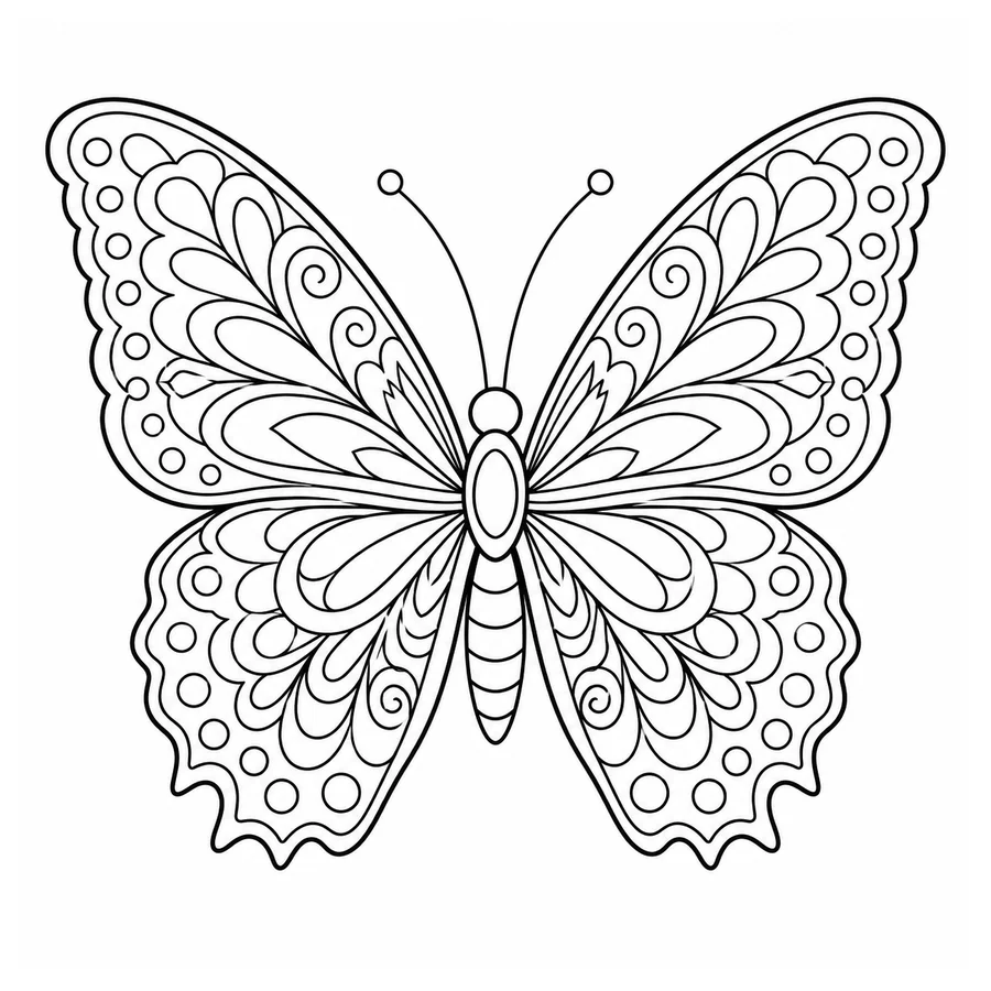 Free printable butterfly coloring page: a detailed butterfly with decorative wing patterns