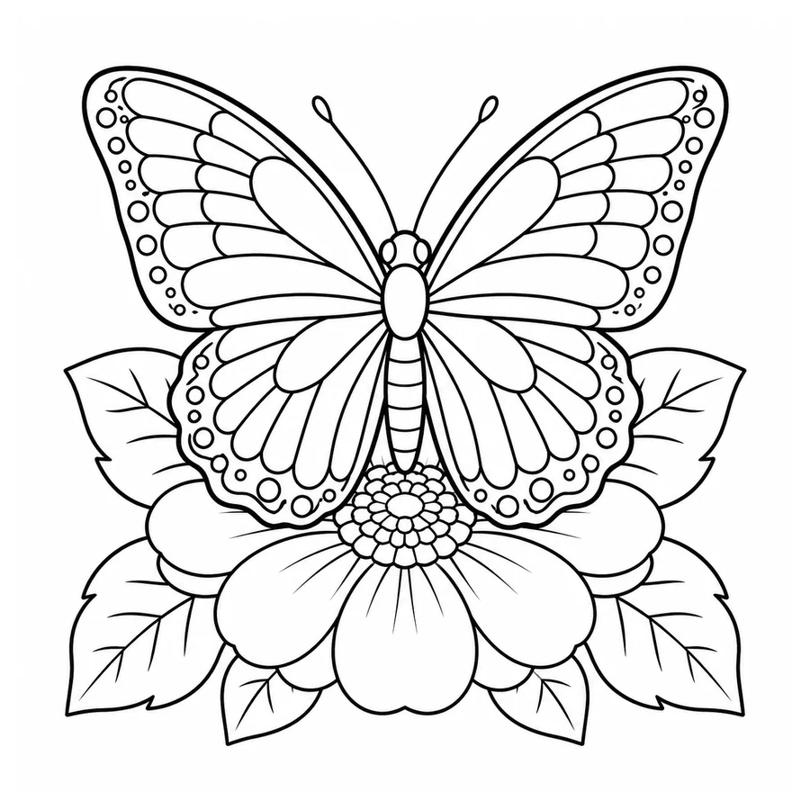 Free printable butterfly coloring page: a butterfly resting on a flower