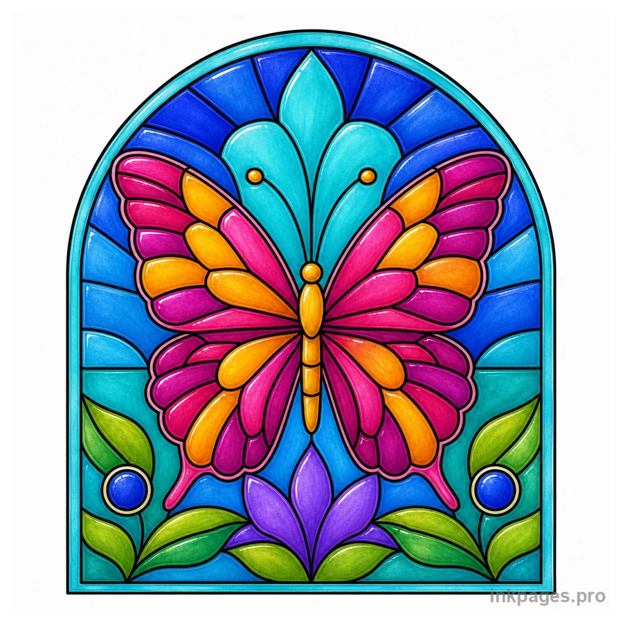Finished color inspiration for stained glass butterfly coloring page