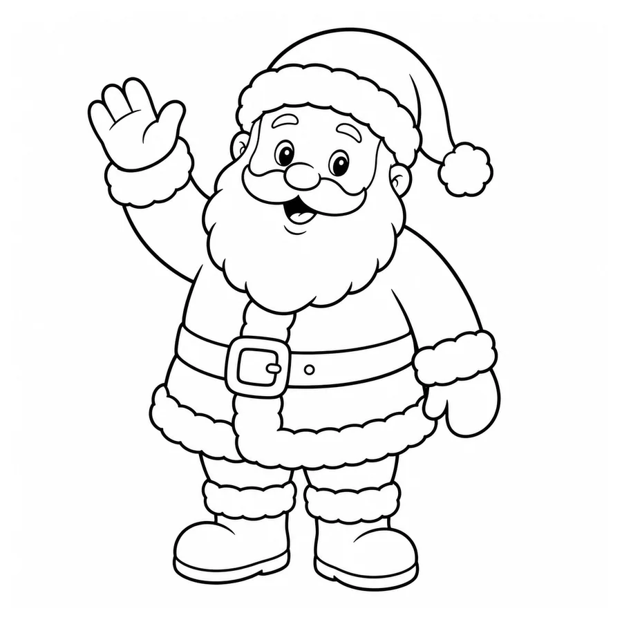 Free printable christmas coloring page: a friendly Santa Claus waving