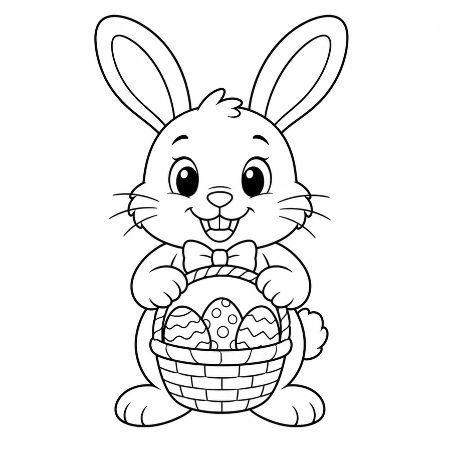 Free printable easter coloring page: a cute Easter bunny holding a basket