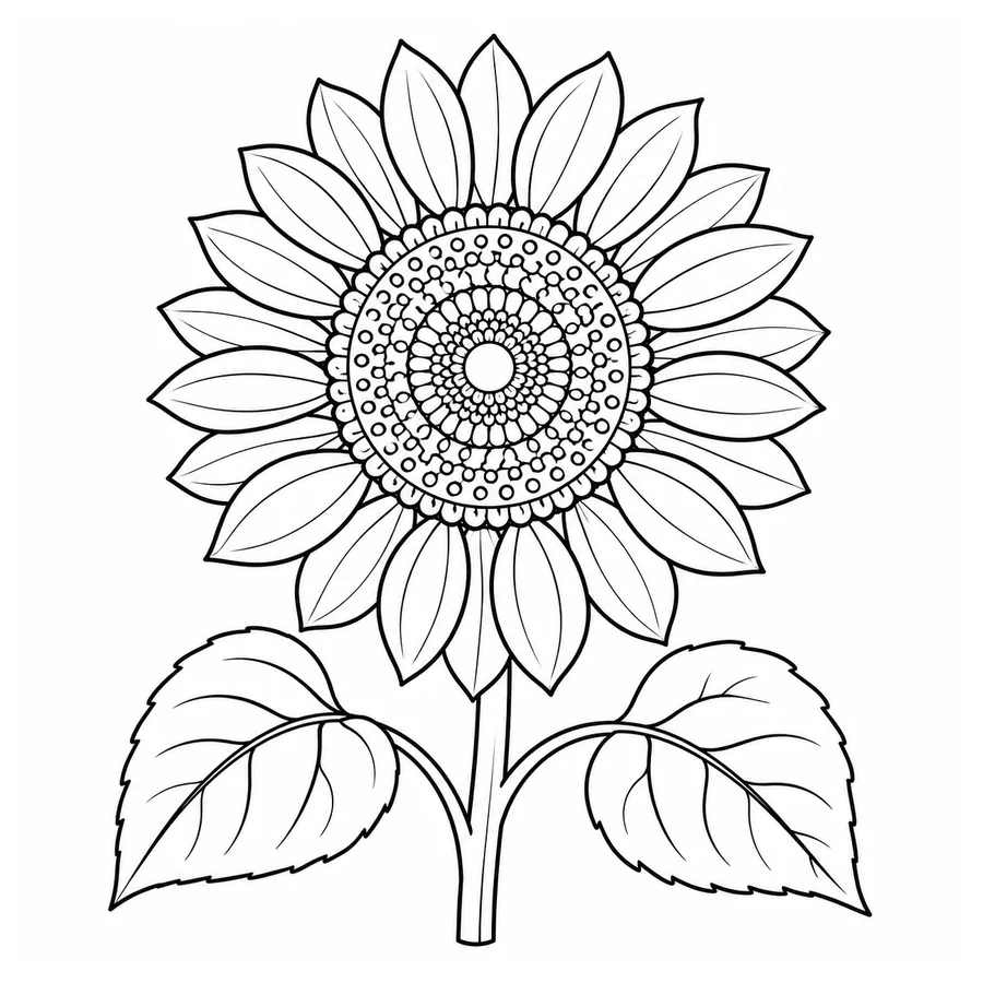 Free printable flower coloring page: a sunflower with a patterned center