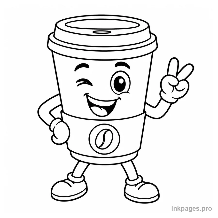 Free printable italian brainrot coloring page: a funny coffee cup character with arms and legs striking a pose