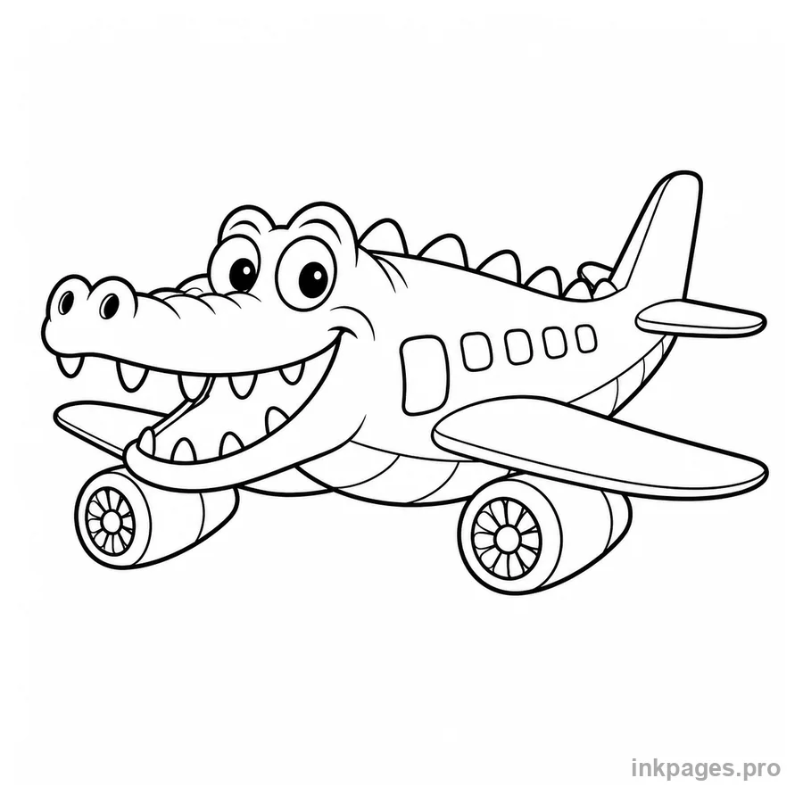 Free printable italian brainrot coloring page: a goofy crocodile and airplane hybrid creature flying