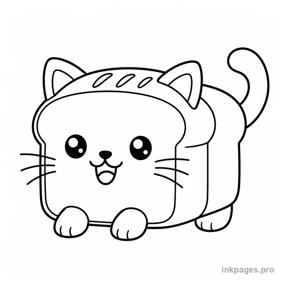 Free printable italian brainrot coloring page: a quirky cat and bread hybrid character with a happy face