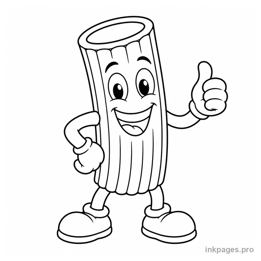 Free printable italian brainrot coloring page: a funny mascot character made of pasta with a cheerful grin