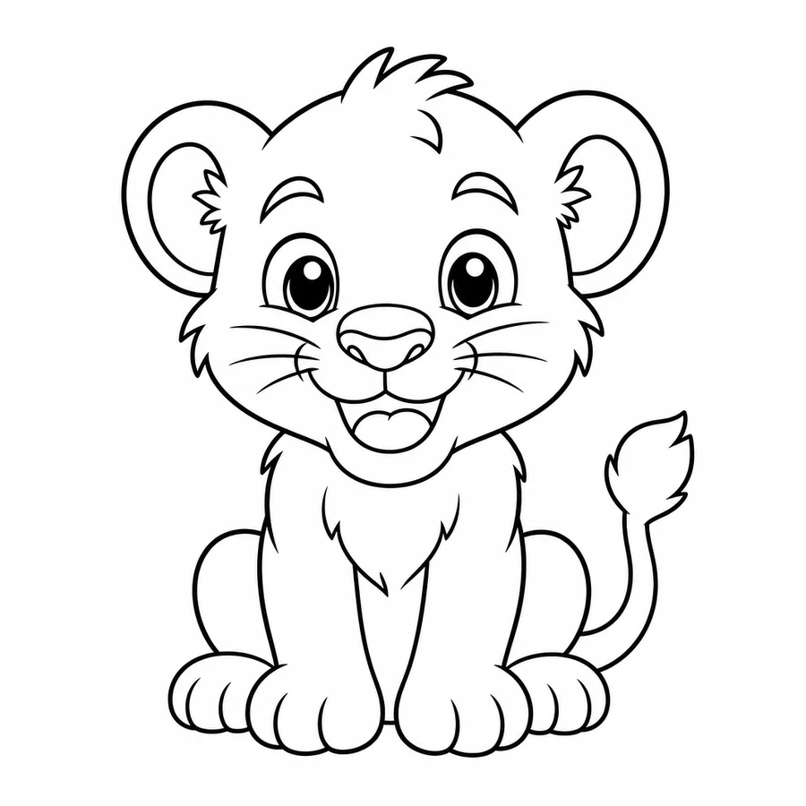 Free printable lion coloring page: a cute lion cub smiling