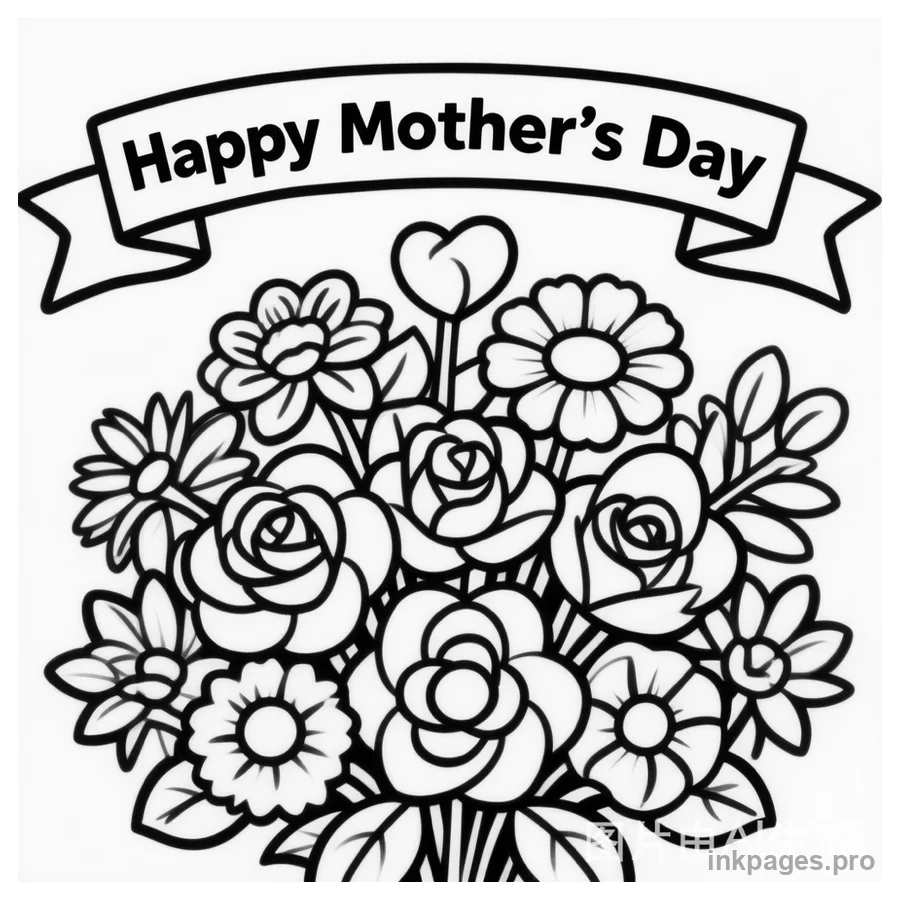 Free printable Mother's Day coloring page: a tea cup with flowers and World's Best Mom ribbon