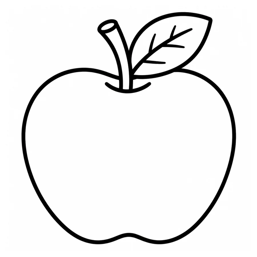 Free printable preschool & toddler coloring page: a big simple apple with a leaf