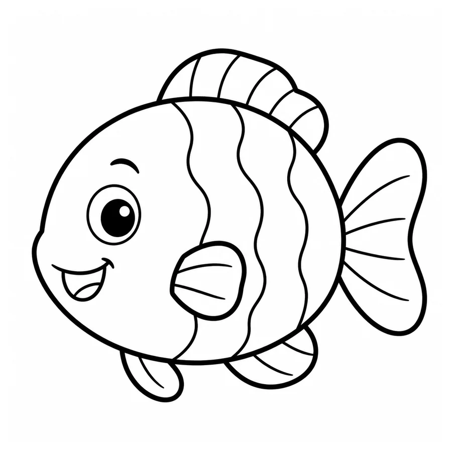 Free printable preschool & toddler coloring page: a simple friendly fish with bold outlines