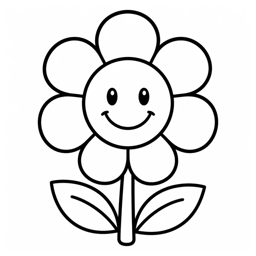 Free printable preschool & toddler coloring page: a simple flower with a smiling face