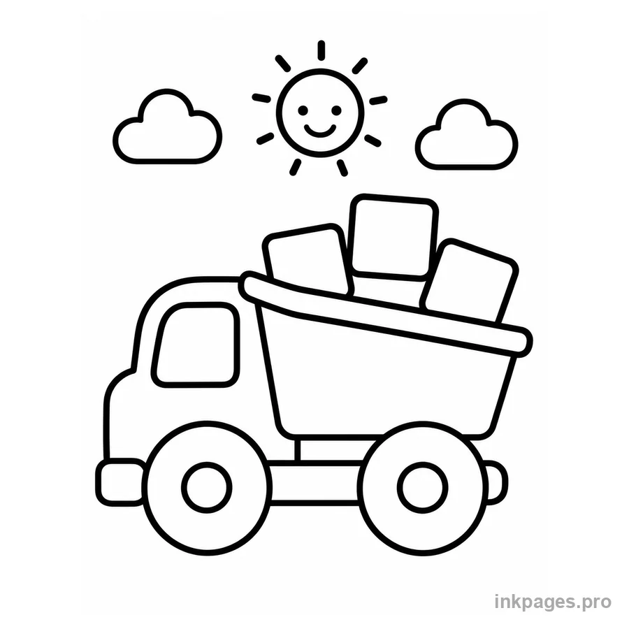 Free printable preschool & toddler coloring page: a very simple toy truck made from a few big rounded shapes