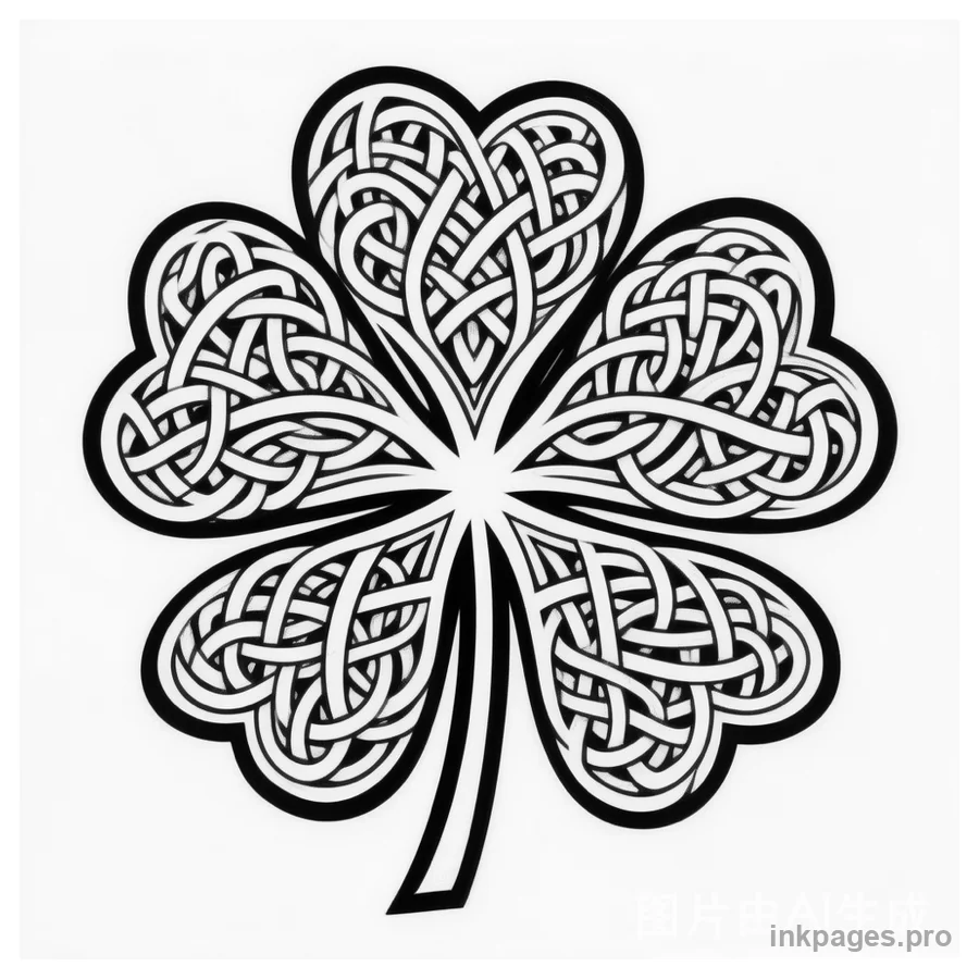 Free printable St. Patrick's Day coloring page: a pot of gold at the end of a rainbow with shamrocks