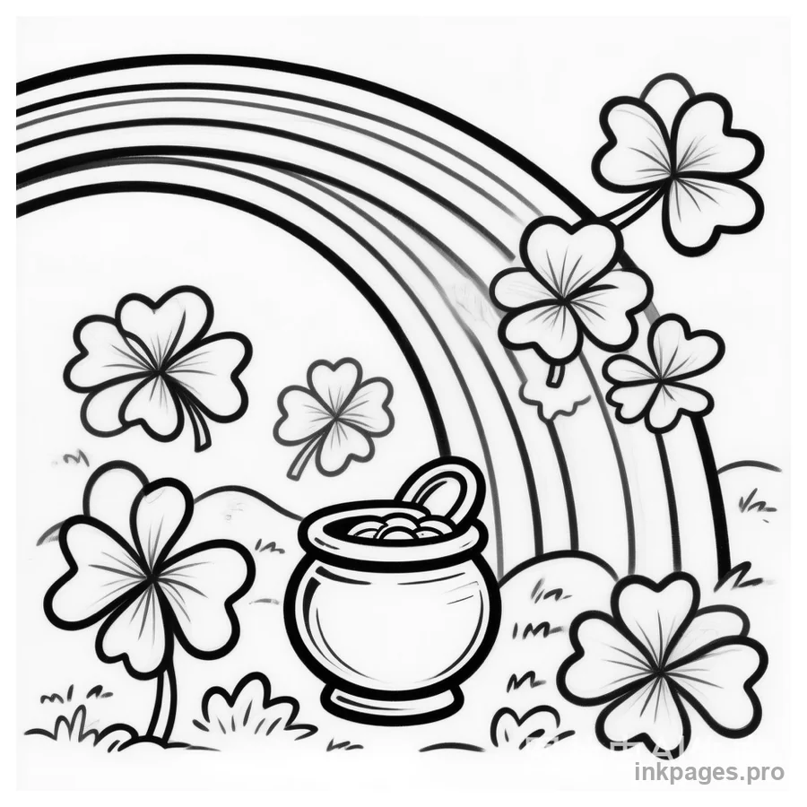 Free printable St. Patrick's Day coloring page: a four-leaf clover with Celtic knot patterns