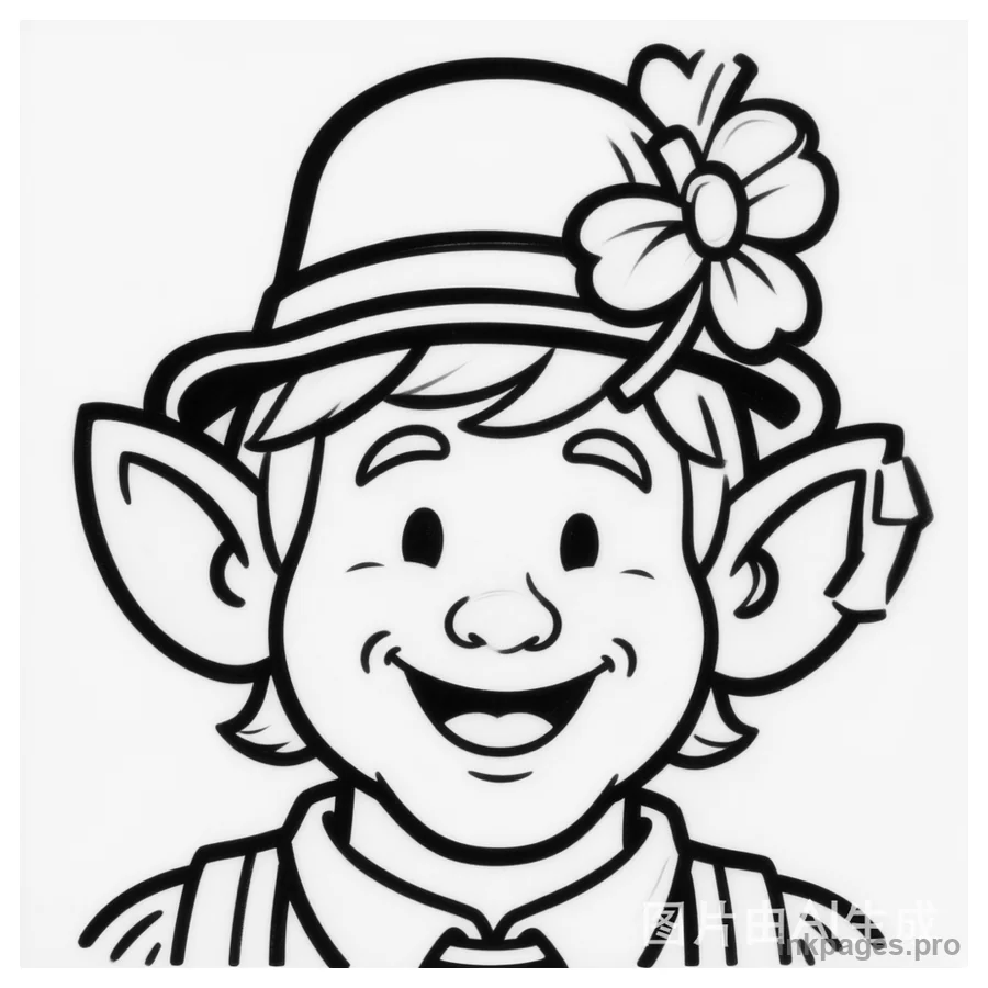 Free printable St. Patrick's Day coloring page: a happy leprechaun hat filled with shamrocks and coins