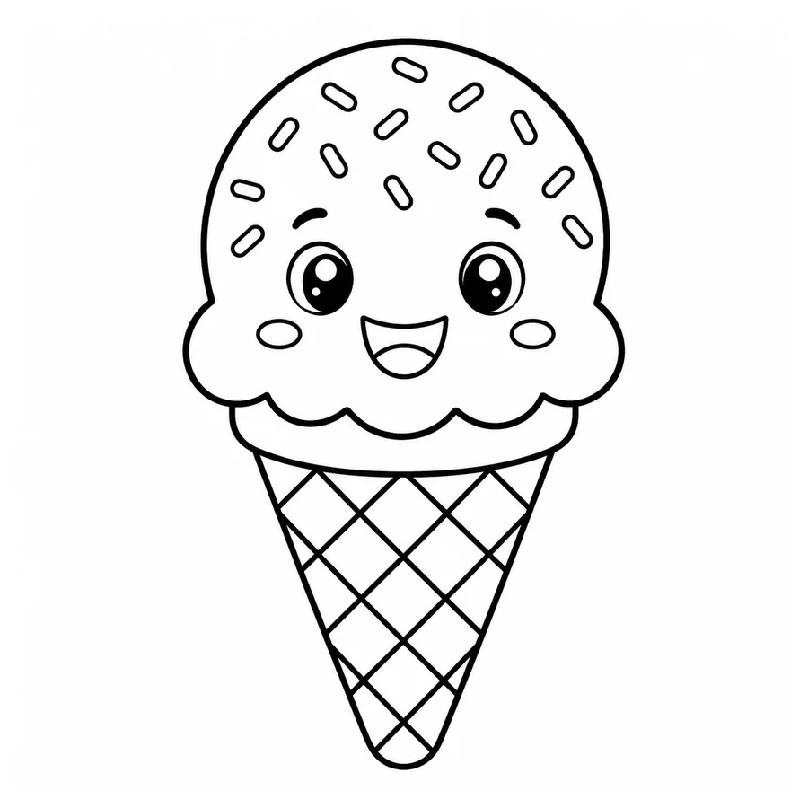 Free printable summer coloring page: an ice cream cone with sprinkles