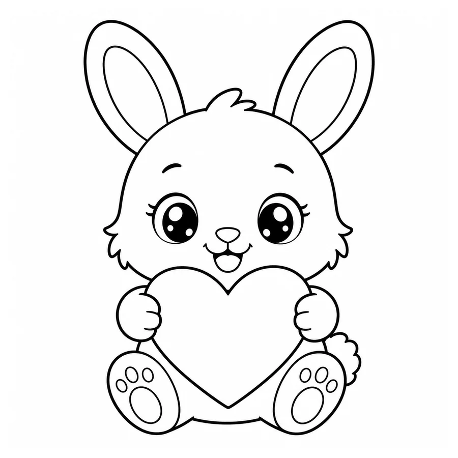 Free printable valentine's day coloring page: a cute animal holding a heart